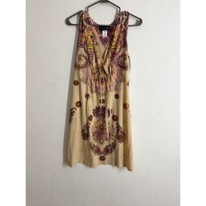 Appropriate Behavior Boho Paisley Mandala Tunic Mini Dress Purple Orange Medium